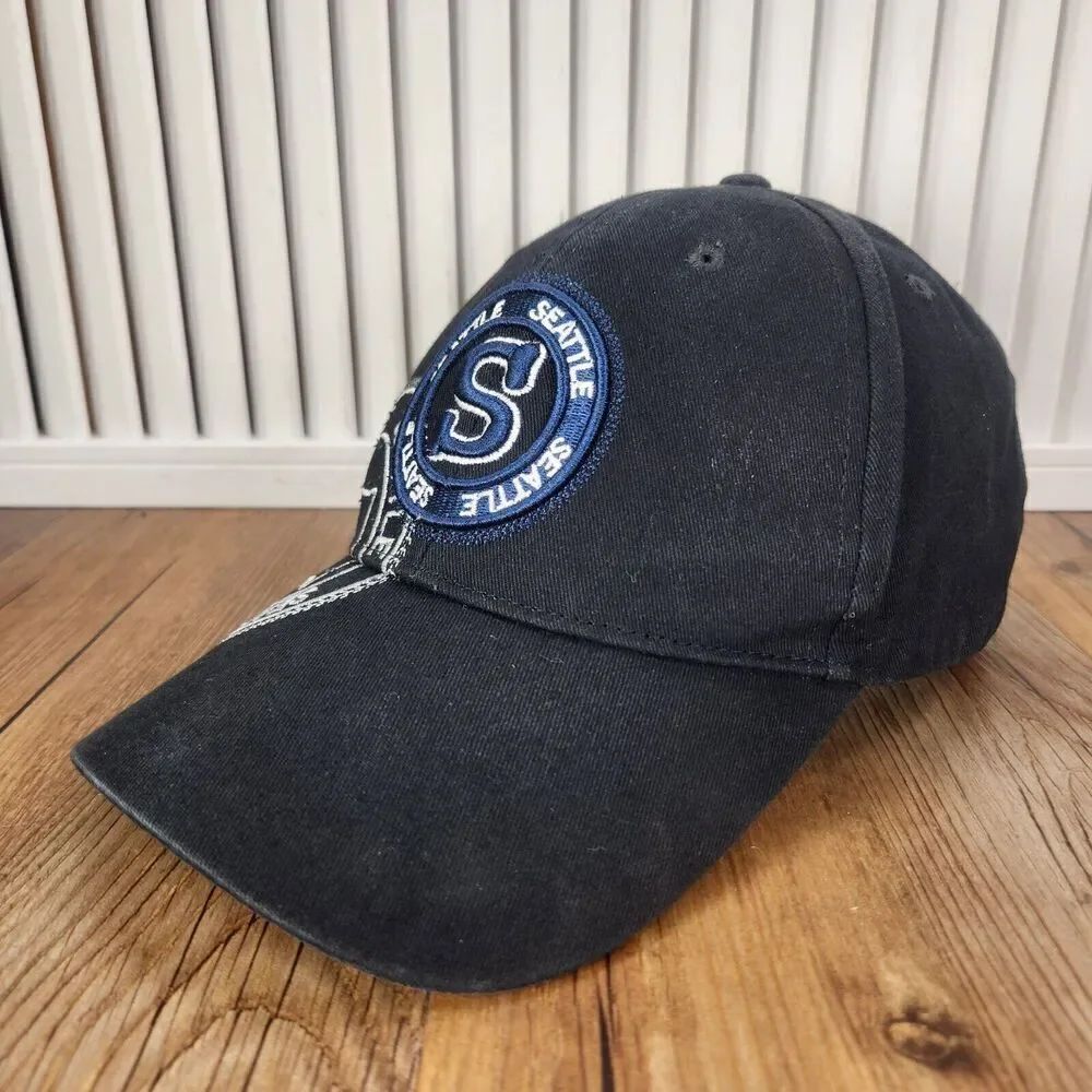 Robin Ruth Seattle Strapback Hat Cap Black Blue Embroidered Designer Washington